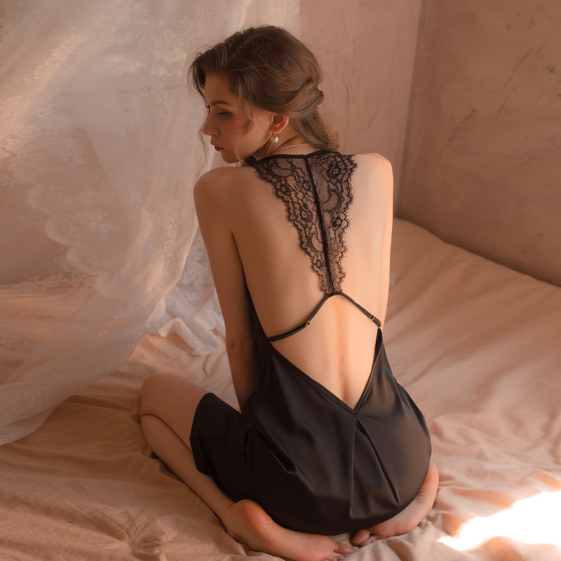 lace backless satin nightdress