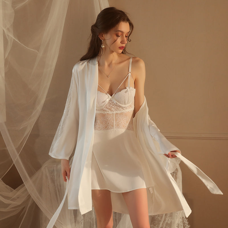 underwire lace embroidery suspender nightdress
