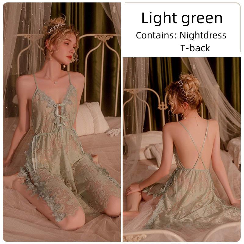 lace side slit camisole nightdress set